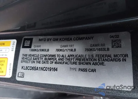 2022 Chevrolet Spark Fwd 1Lt Automatic z USA, uszkodzony, nr VIN KL8CD6SA1NC019164